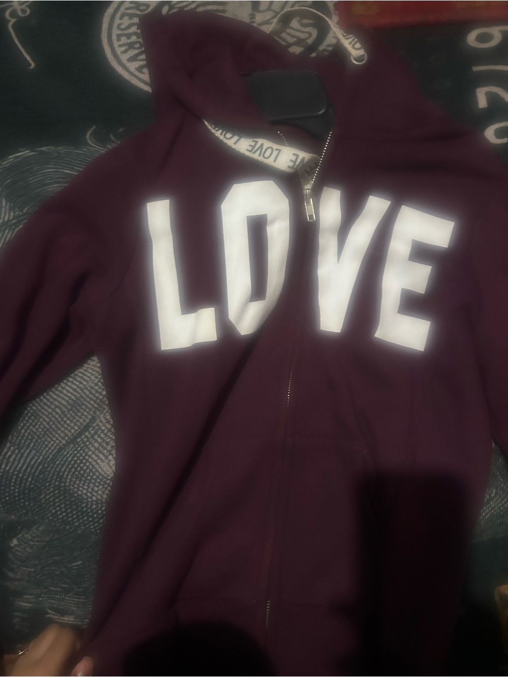 Reflex Kids Zip Hoodie Jacket in Plum with LOVE Graphic